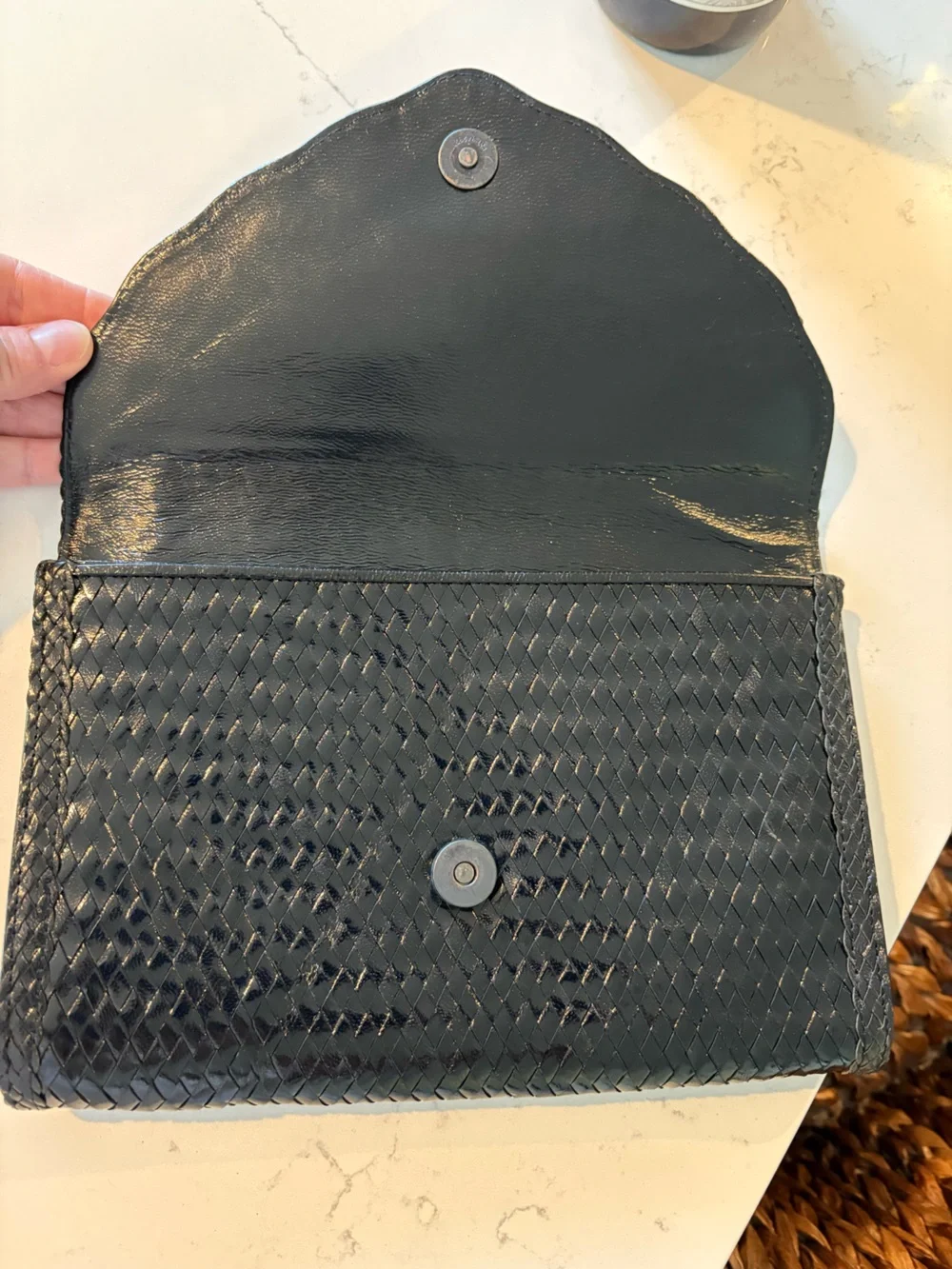 YSL  Black Woven Patent Envelope vintage Clutch with off label chain - Picture 5 of 14